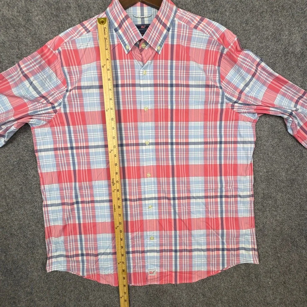 Vineyard Vines Murray Shirt Mens XL Red Blue Plaid Performance Stretch